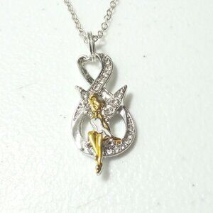 Tinkerbell Disney Cubic Zirconia Gold Silver Tone Infinity Pendant Necklace New